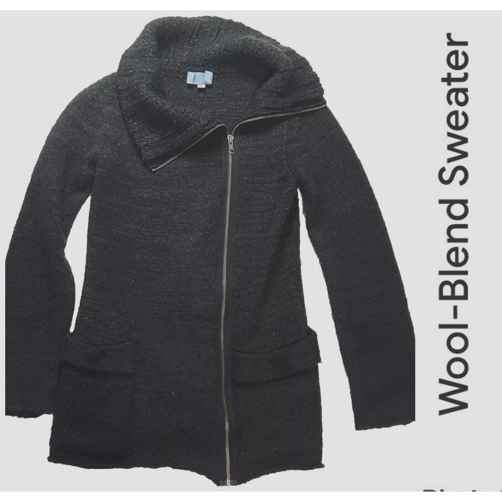 Hinge Women's XS Gray/Black Full Zip Wool Blend Jacket Sweater - Warm Cozy Long